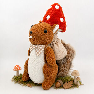 Squirrel Mushroom Plush Weighted Woodland Cottagecore Forestcore Shelf Sitter